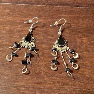 Black onyx and silver dangle earrings